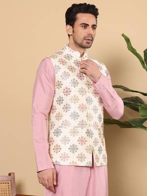 White silk embroidered nehru jacket 2
