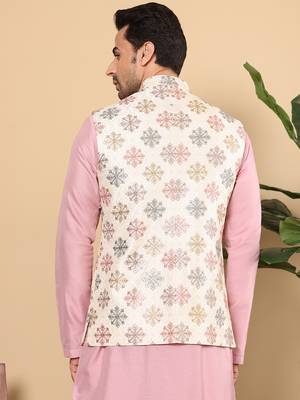 White silk embroidered nehru jacket 3