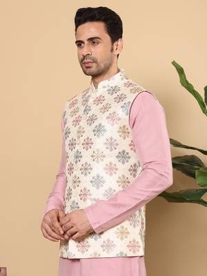 White silk embroidered nehru jacket 4