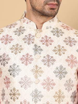 White silk embroidered nehru jacket 5