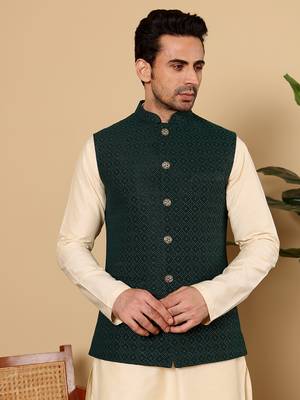 Black silk embroidered nehru jacket 1