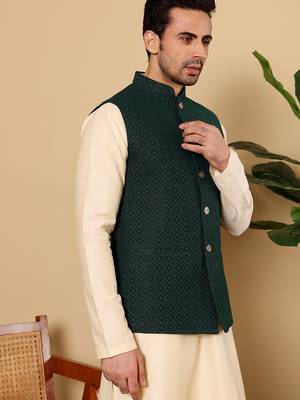 Black silk embroidered nehru jacket 2