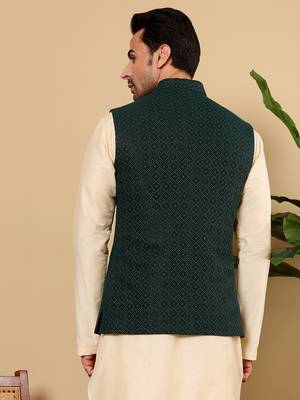 Black silk embroidered nehru jacket 3