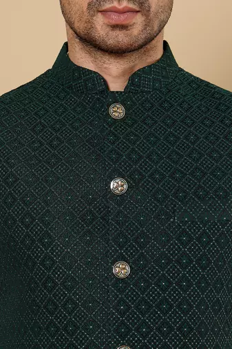 Black silk embroidered nehru jacket