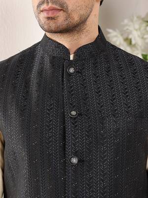Cream silk embroidered nehru jacket 4