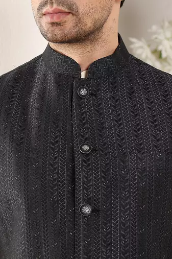 Cream silk embroidered nehru jacket