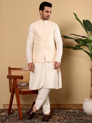 White silk embroidered nehru jacket 1