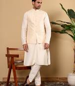 White silk embroidered nehru jacket