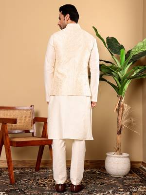 White silk embroidered nehru jacket 3