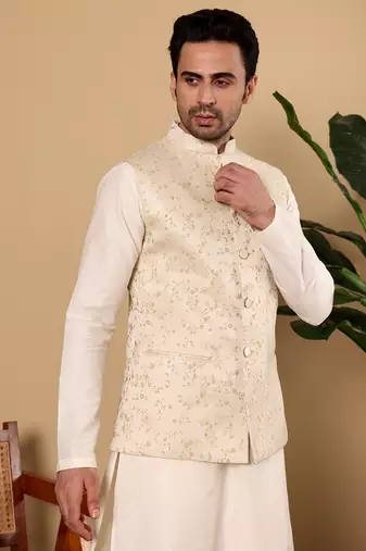 Pink silk embroidered nehru jacket