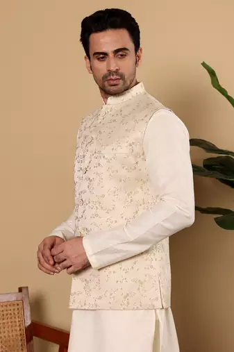 Pink silk embroidered nehru jacket