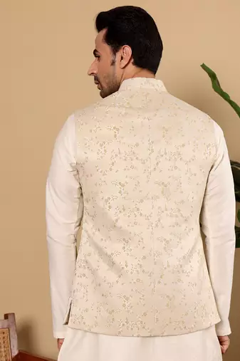 Pink silk embroidered nehru jacket