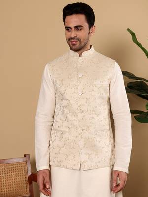 Pink silk embroidered nehru jacket 5