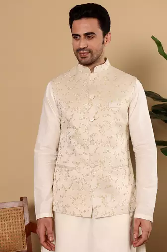 Pink silk embroidered nehru jacket