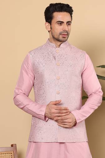 Black silk embroidered nehru jacket