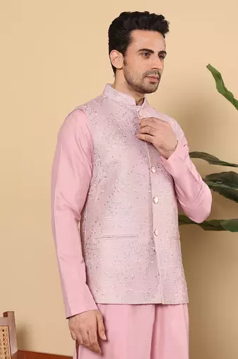 Black silk embroidered nehru jacket