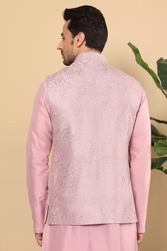 Black silk embroidered nehru jacket