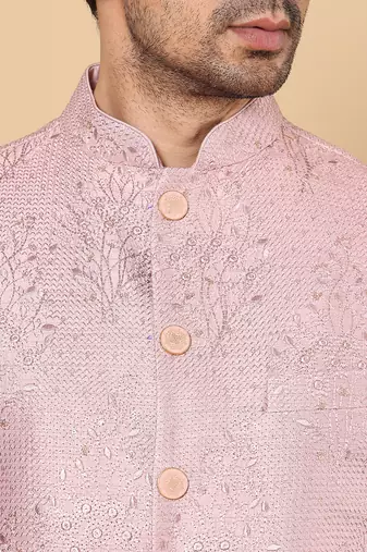 Black silk embroidered nehru jacket