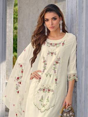 White embroidered viscose silk salwar suit 2