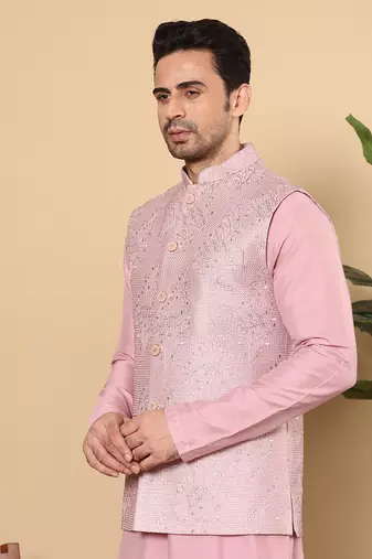 Black silk embroidered nehru jacket