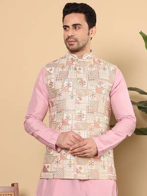 Light blue silk embroidered nehru jacket 1