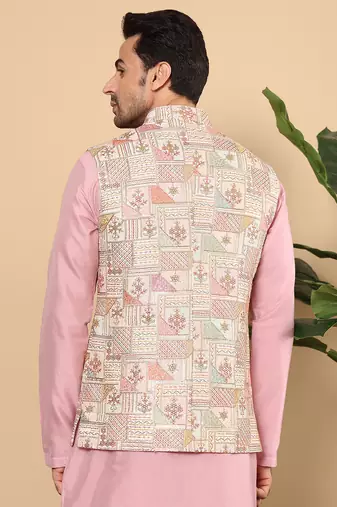 Light blue silk embroidered nehru jacket