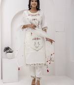 White embroidered viscose silk salwar suit