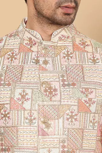 Light blue silk embroidered nehru jacket