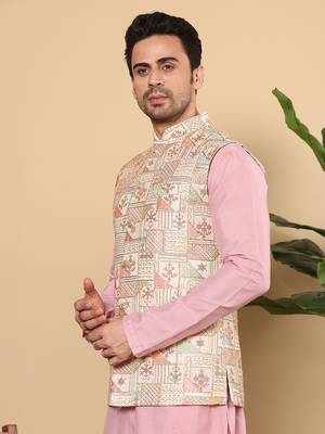 Light blue silk embroidered nehru jacket 5