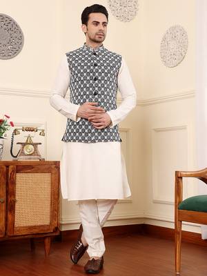 Black silk embroidered nehru jacket 1