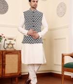Black silk embroidered nehru jacket