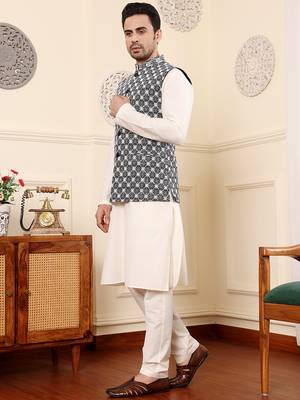 Black silk embroidered nehru jacket 2