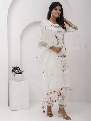 White embroidered viscose silk salwar suit 2