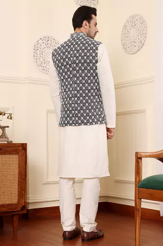 Black silk embroidered nehru jacket