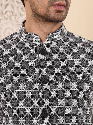 Black silk embroidered nehru jacket 4