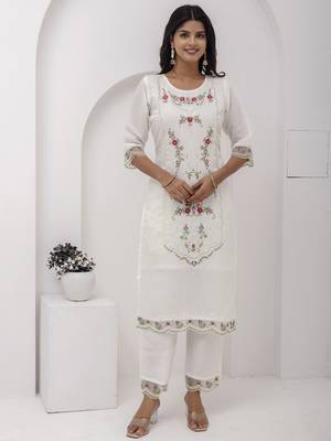 White embroidered viscose silk salwar suit 4