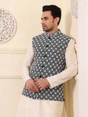 Black silk embroidered nehru jacket 5
