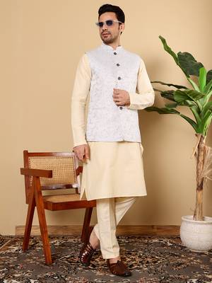 White silk embroidered nehru jacket 5