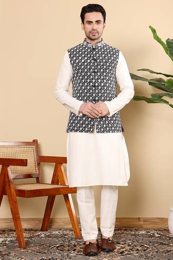 Black silk embroidered nehru jacket