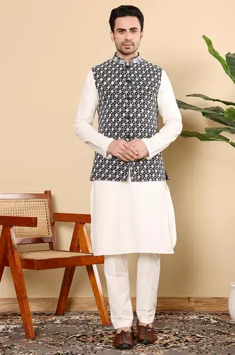Black silk embroidered nehru jacket