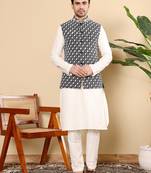 Black silk embroidered nehru jacket