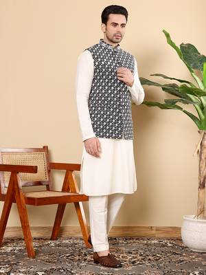Black silk embroidered nehru jacket 2