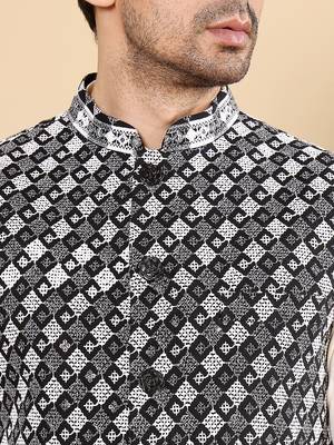 Black silk embroidered nehru jacket 4