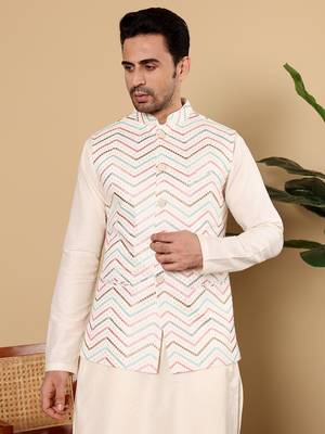 Blue silk embroidered nehru jacket 1