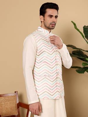 Blue silk embroidered nehru jacket 2