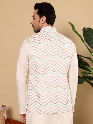 Blue silk embroidered nehru jacket 3