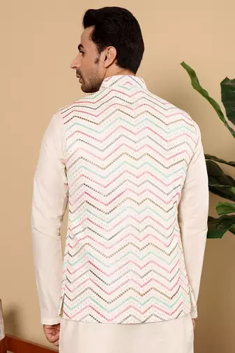Blue silk embroidered nehru jacket
