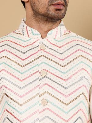 Blue silk embroidered nehru jacket 4