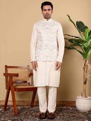 Blue silk embroidered nehru jacket 5
