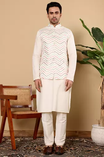 Blue silk embroidered nehru jacket